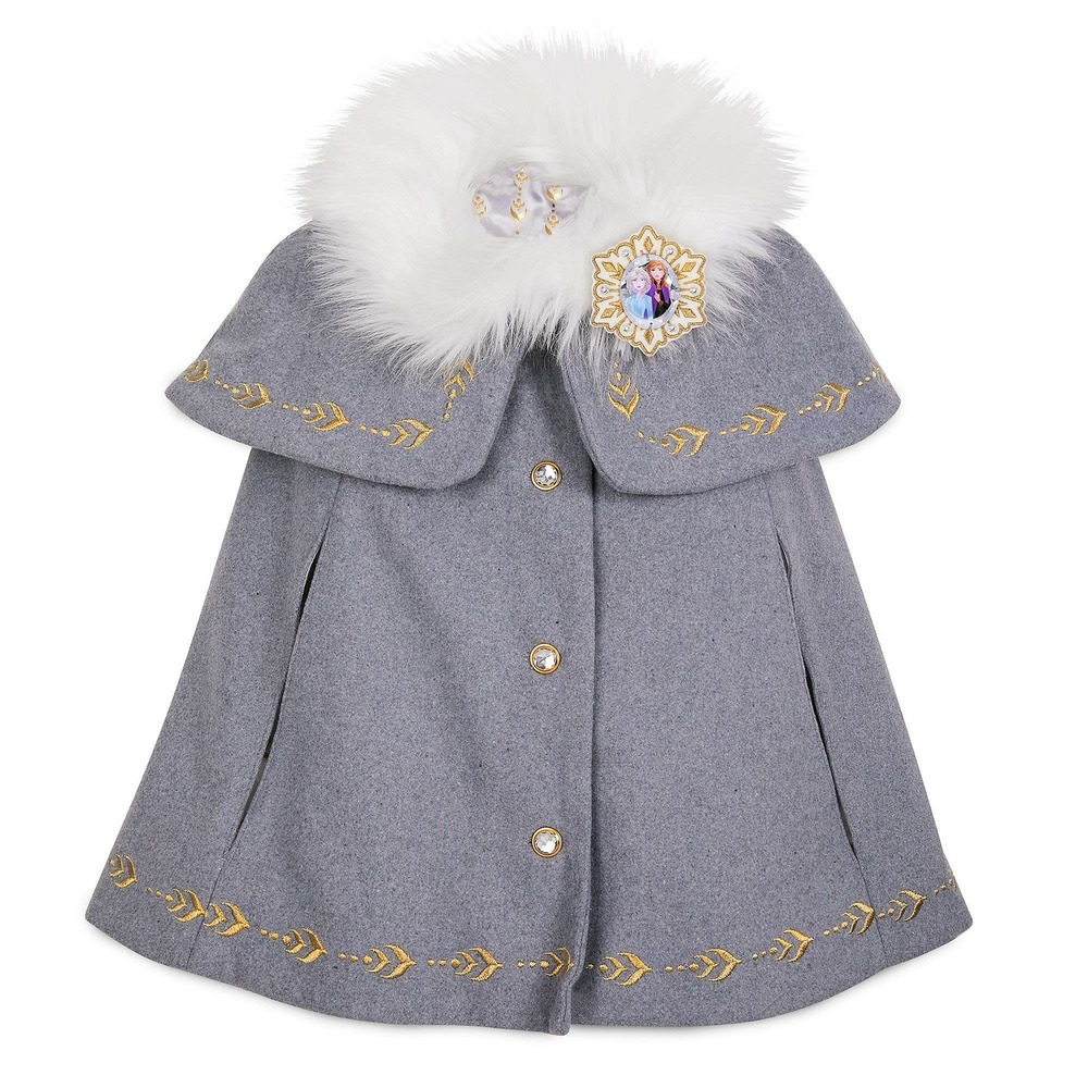 NWT Disney Frozen II Gray Elsa Anna Cape w Faux Fur Collar for Girls Size 7/8